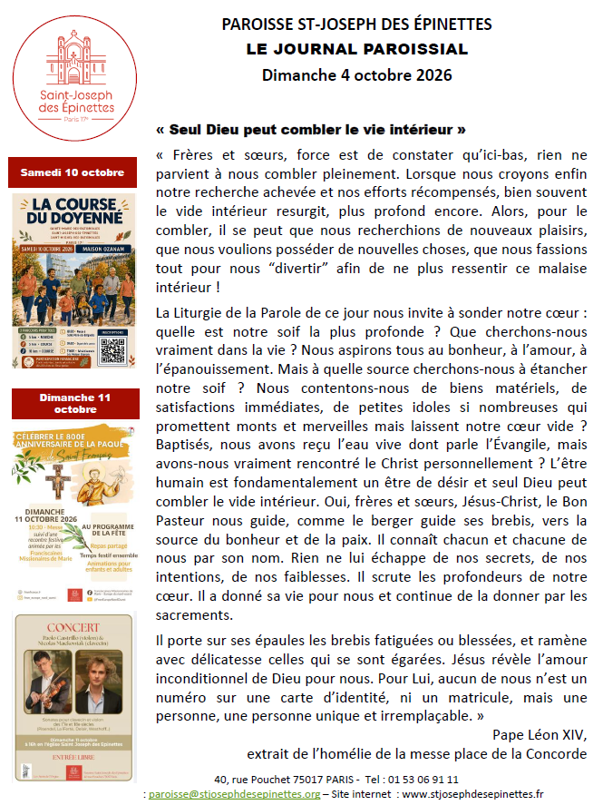 Couverture de la feuille d’information paroissiale